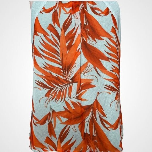 H&M Chiffon Halter Tank Top Tropical Palm Leaf Print Aqua Orange 6 Small - Picture 4 of 10